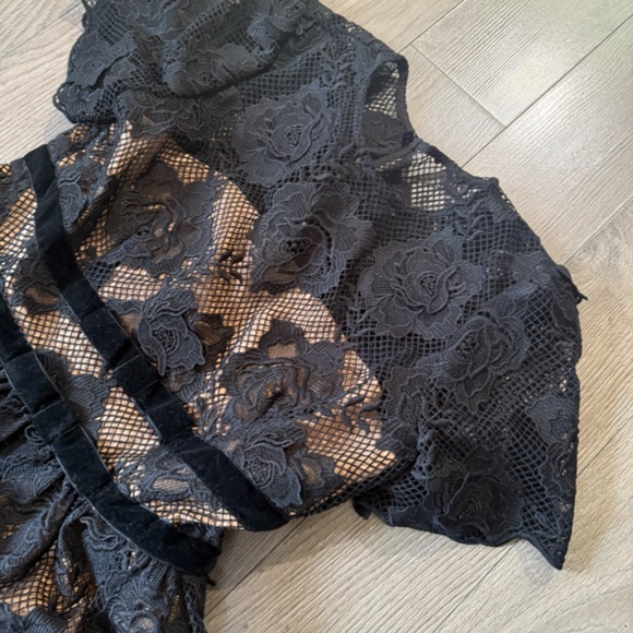 Self-Portrait Black and Cream Flutter Sleeve Cocktail Dress - Picture 3 of 9